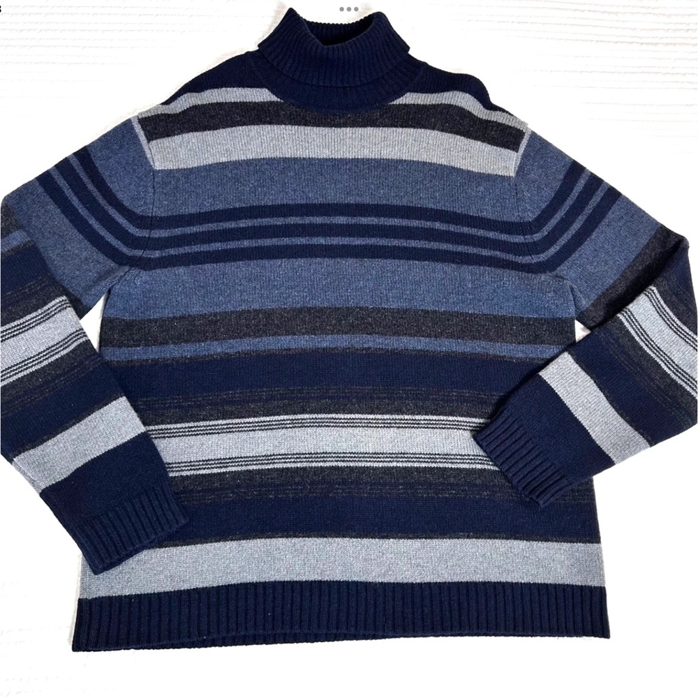 Vtg Banana Republic 100% Lambs Wool Turtleneck Sweater Mens XL Navy Striped